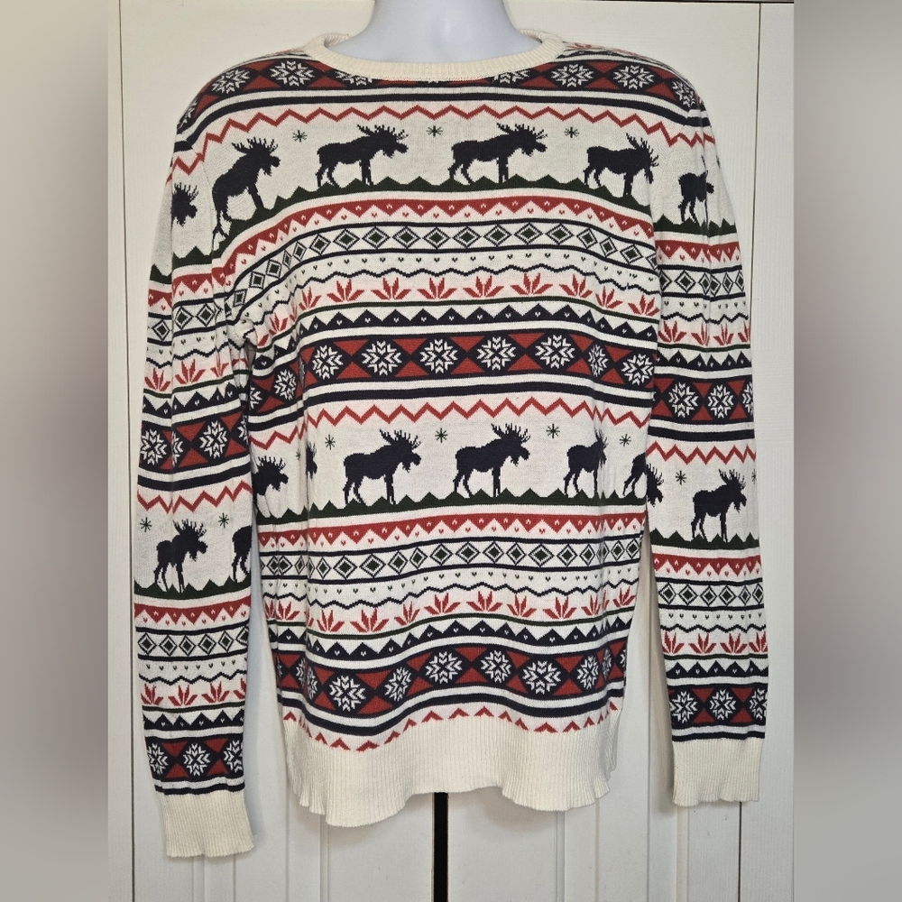 Dog Threads Great Yukon Sweater Fair Isle Men’s Medium Cotton Blend Moose Nordic